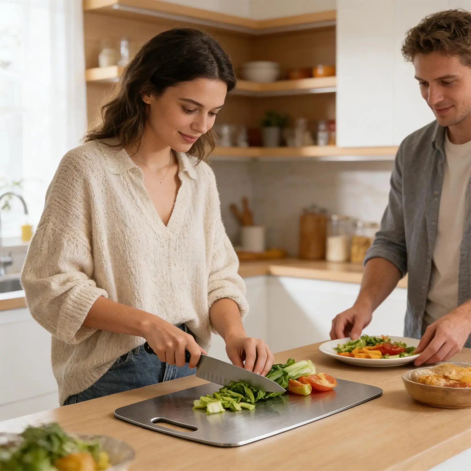 Meal Prep With Chicken - Stainless Steel Chopping Board Double Sided